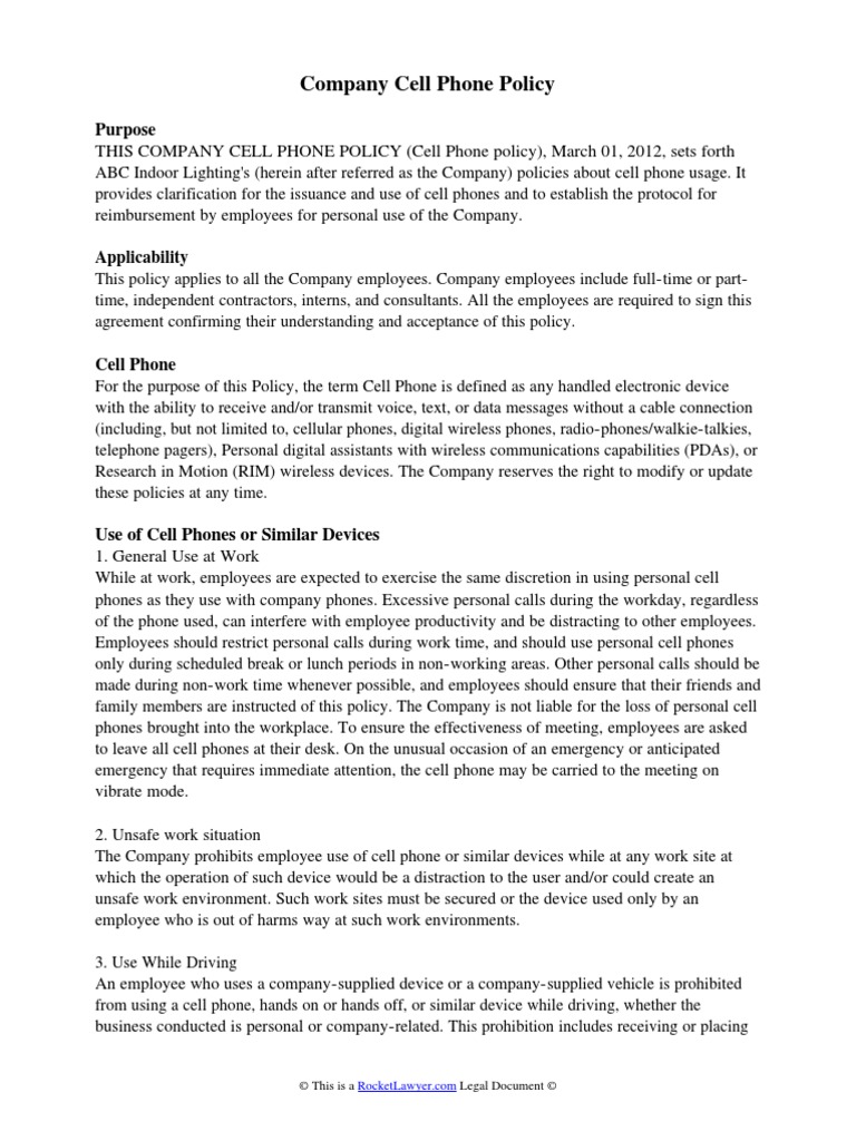 Company Cell Phone Policy  PDF  Mobile Phones  Personal Digital