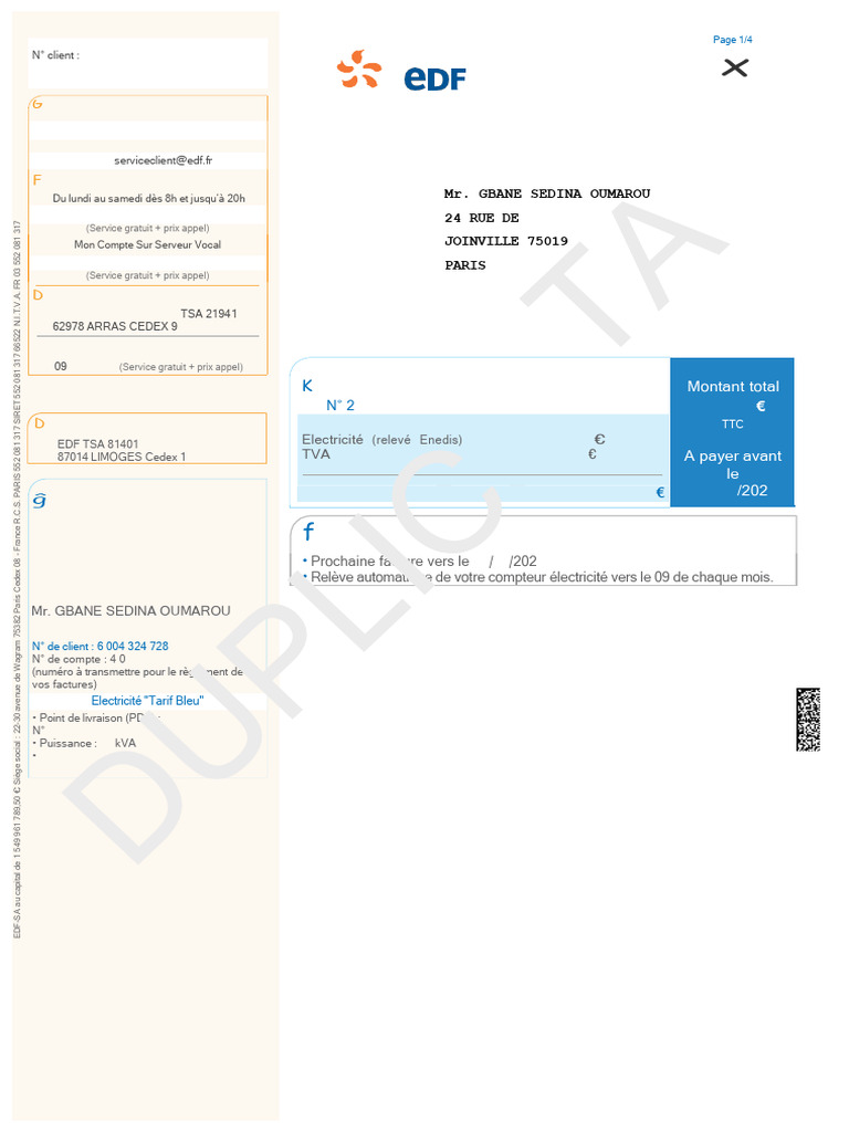 Facture EDF du 01/11/2023 | PDF | Facture | Taxe sur la valeur ajoutée