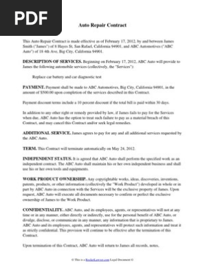 Auto Repair Contract