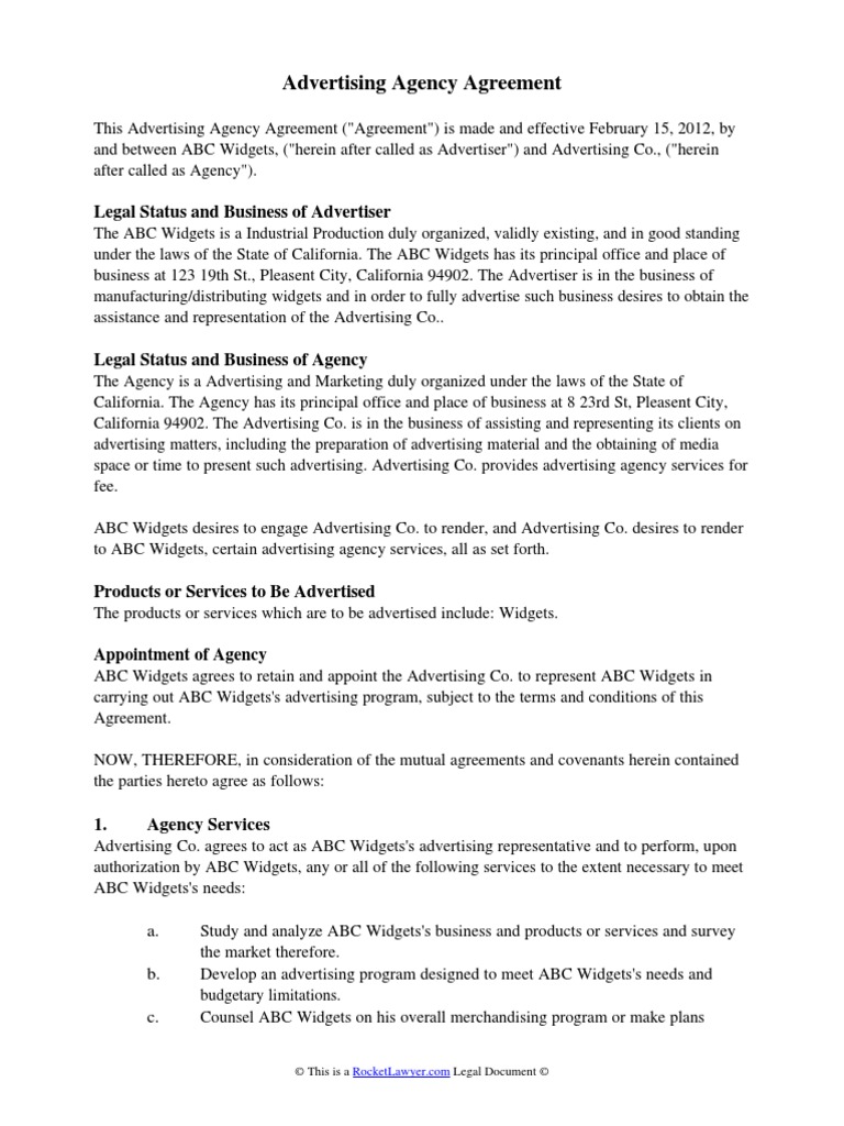 Advertising Agency Agreement | PDF | Arbitration | Indemnity