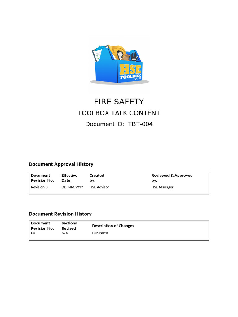 Fire Safety Toolbox Talk Guidelines | PDF | Fire Safety | Occupational ...
