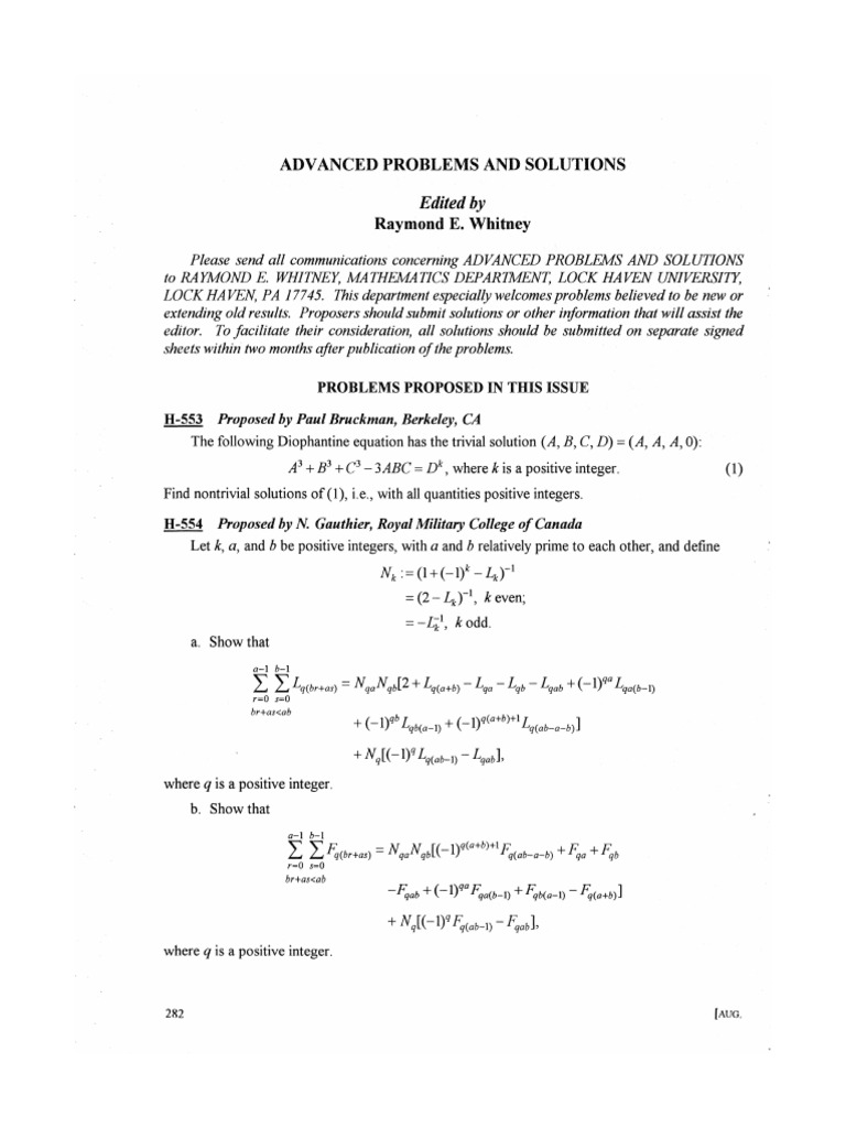 Advanced Problems and Solutions - 1999 (37,3) | PDF | Elementary ...