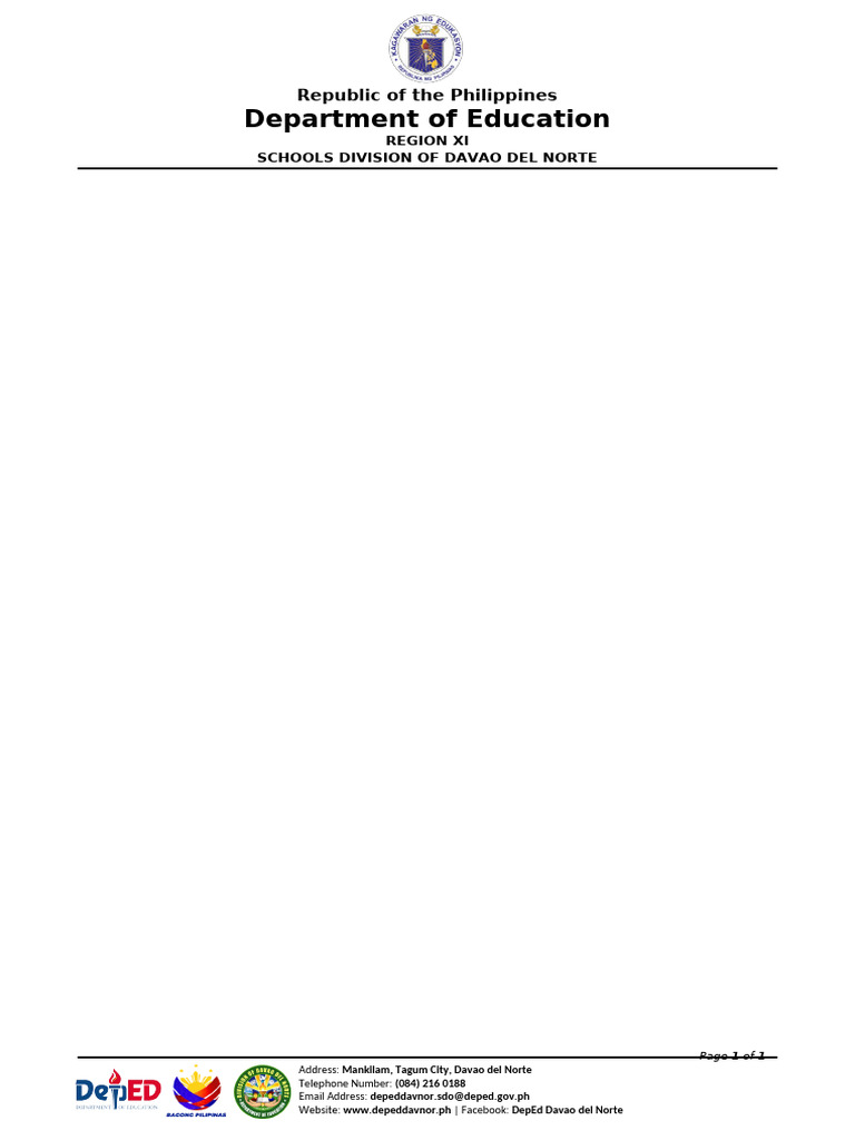 DepEd DavNor Bagong Pilipinas Document Template 1 | PDF