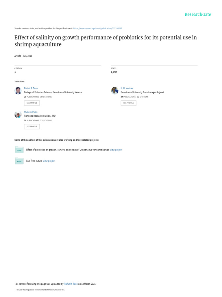 Salinity Effects on Probiotics in Shrimp | PDF | Probiotic | Bacteria