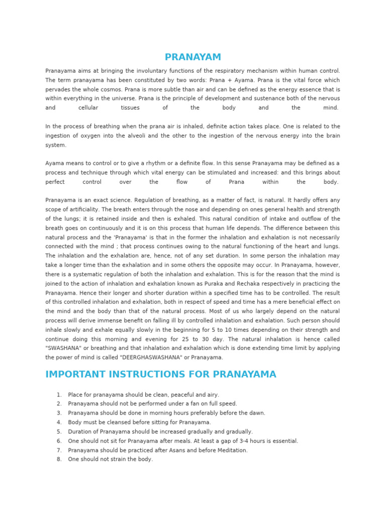 Pranayama Techniques and Benefits | PDF | Prana | Breathing