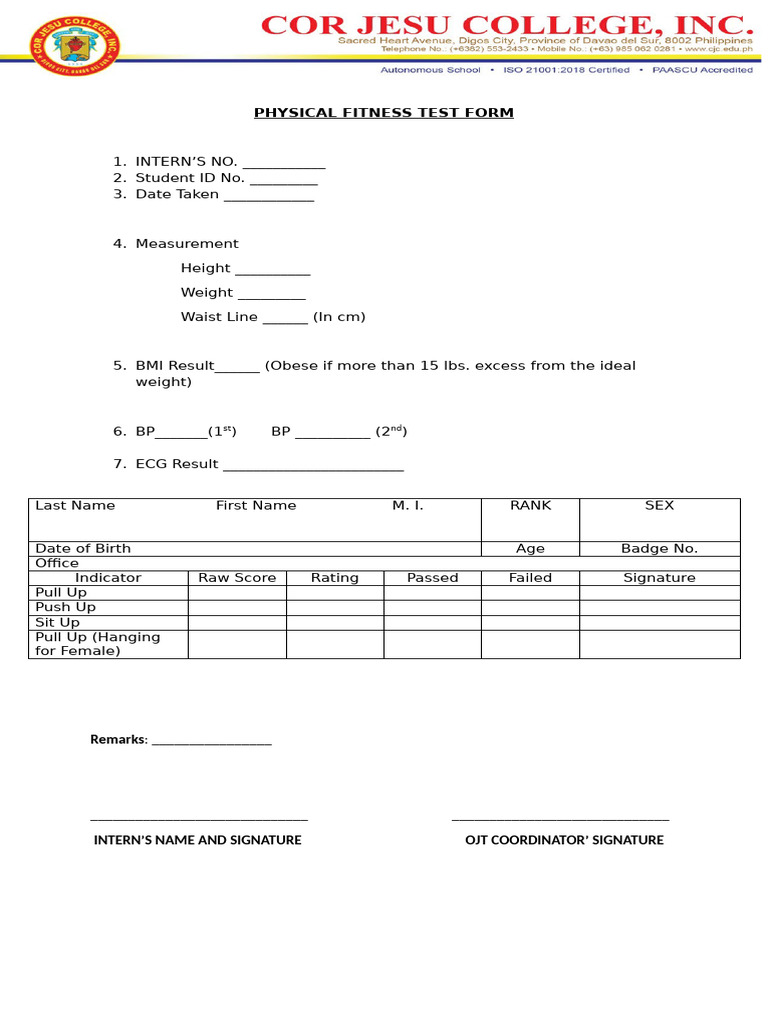 Physical Fitness Test Documentation | PDF
