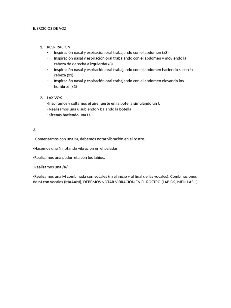Ejercicios de Voz y Respiración | PDF