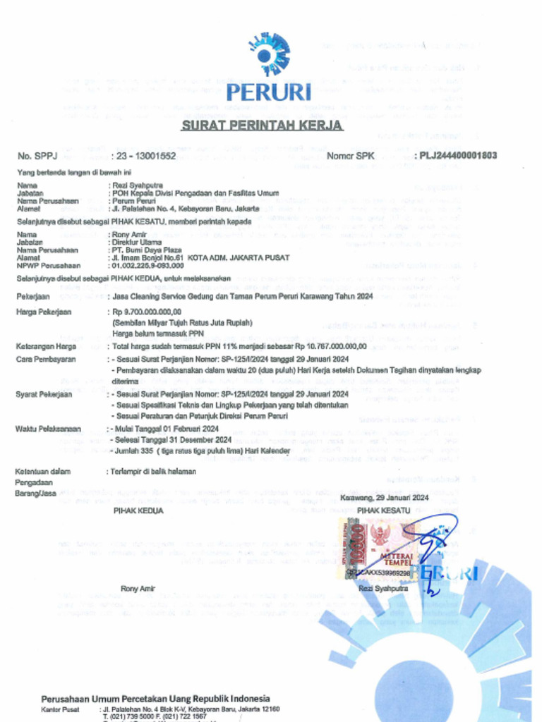 Lampiran 19 Dokumen Surat Penunjukan Penyedia BarangJasa (SPPBJ) Tender ...