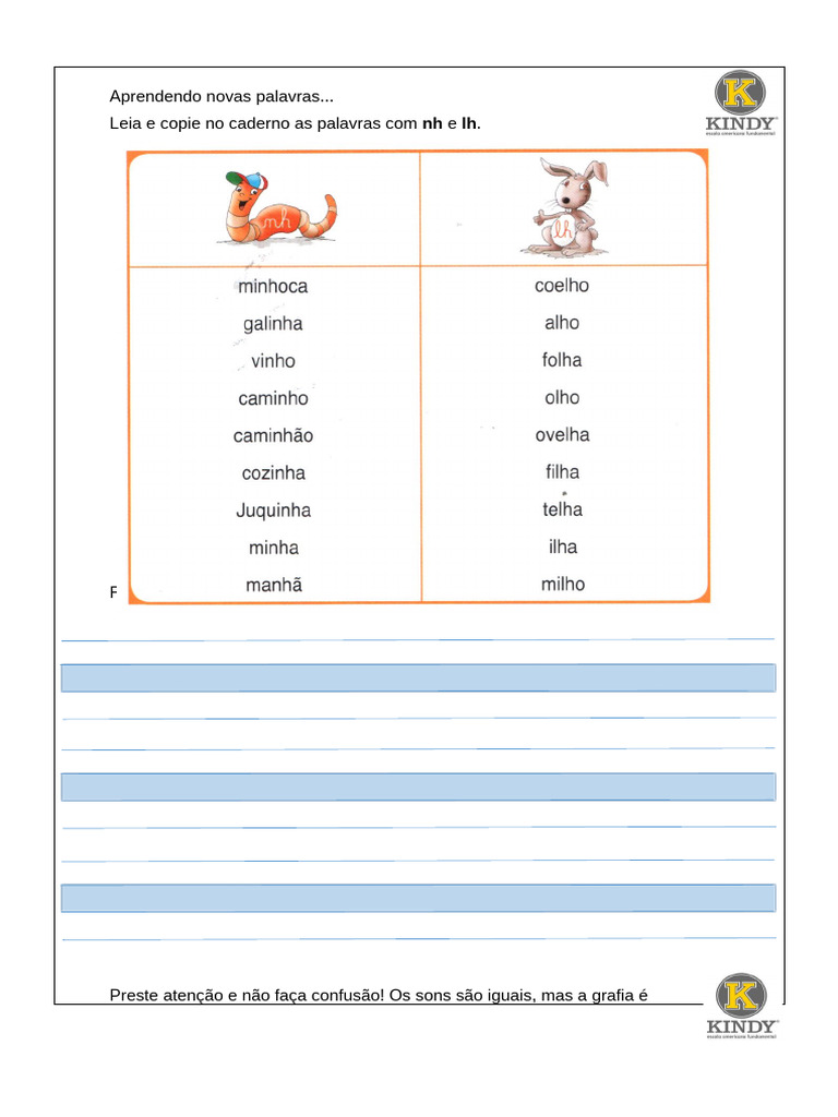 Palavras com nh e lh: Aprendizado | PDF