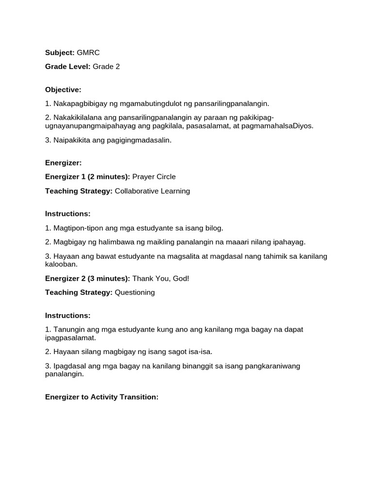 Lesson Plan GMRC | PDF