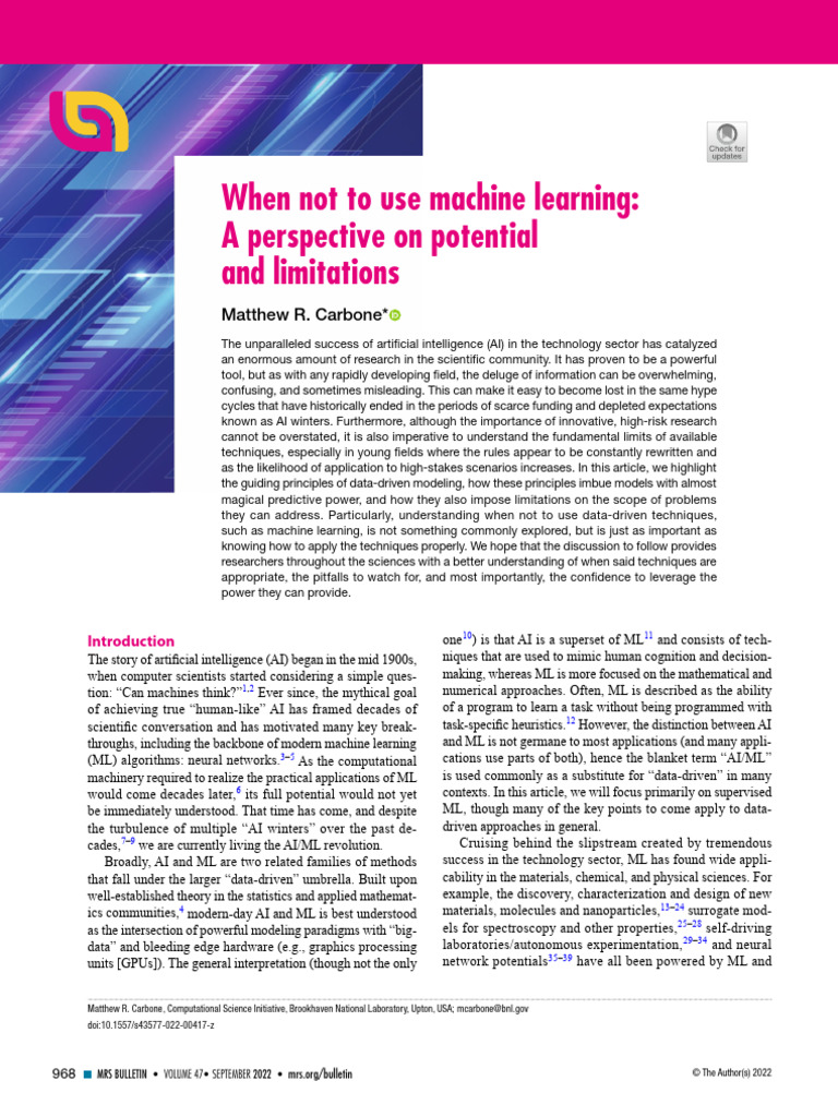 When Not to Use Machine Learning | PDF | Machine Learning | Artificial ...