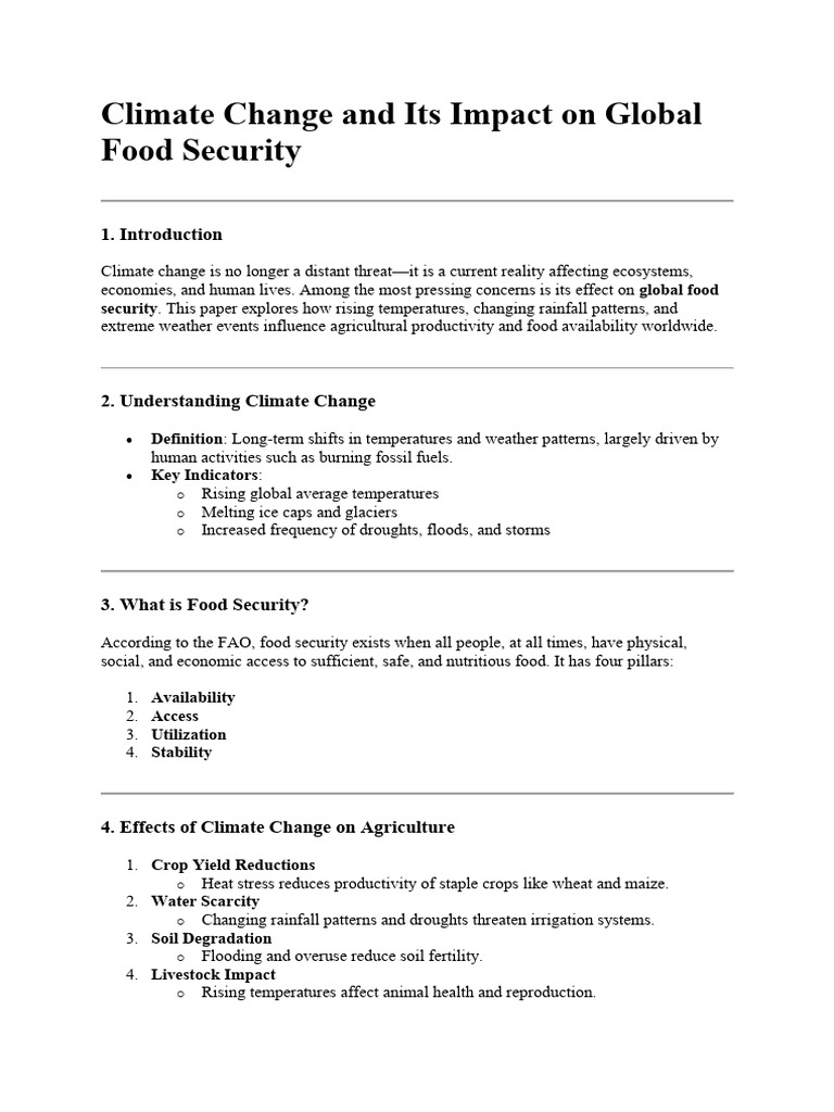 Climate Change and Its Impact On Global Food | PDF | Climate Change ...