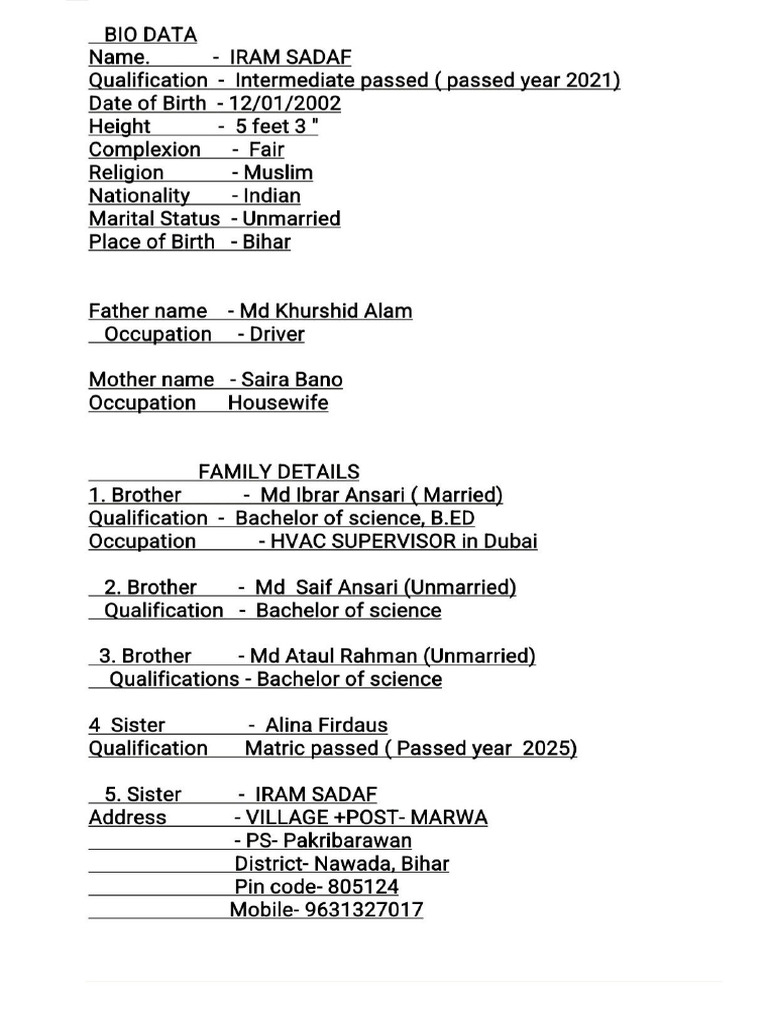 Bio Data | PDF