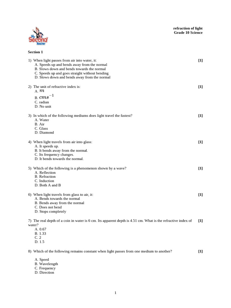 Understanding Light Refraction Concepts | PDF