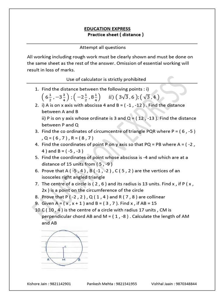 Distance and Geometry Practice Sheet | PDF