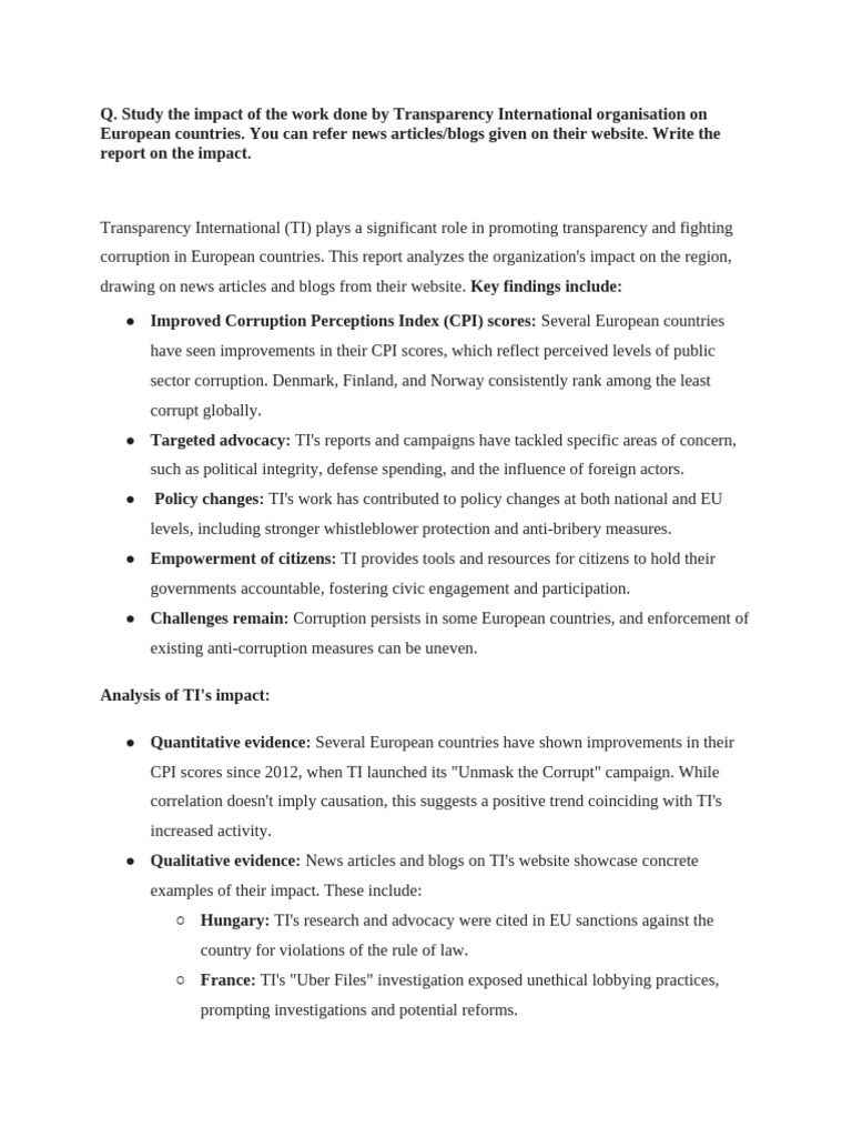 Transparency International's Impact in Europe | PDF | Evaluation ...
