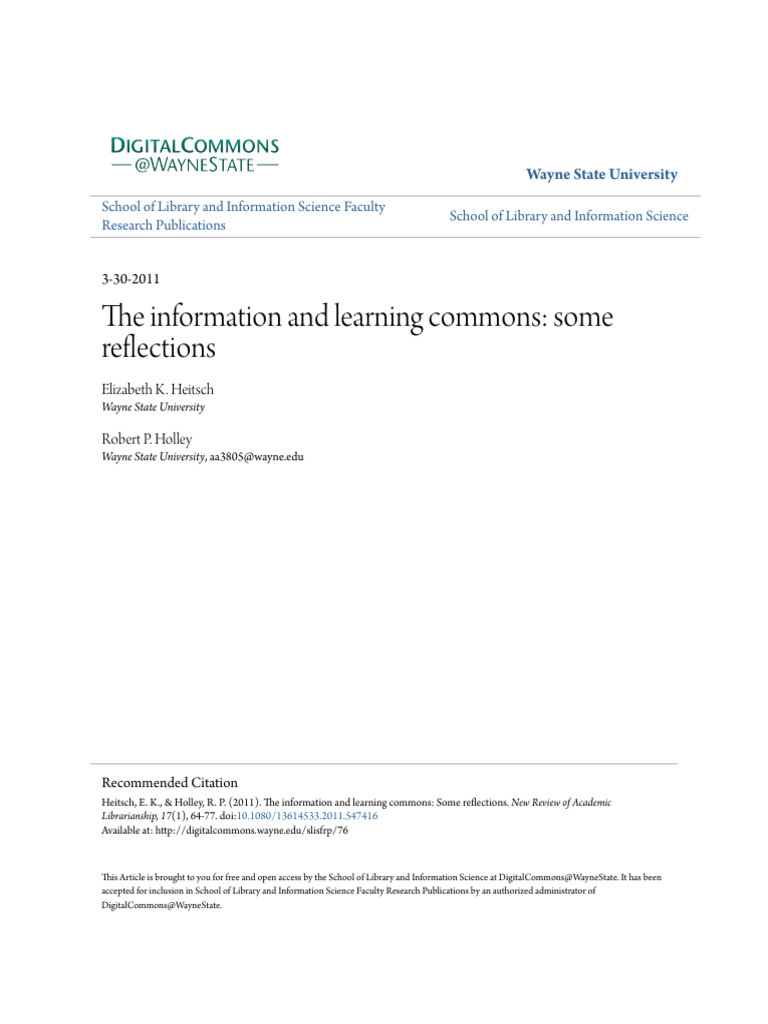 The Information and Learning Commons Some Reflections | PDF | Libraries ...