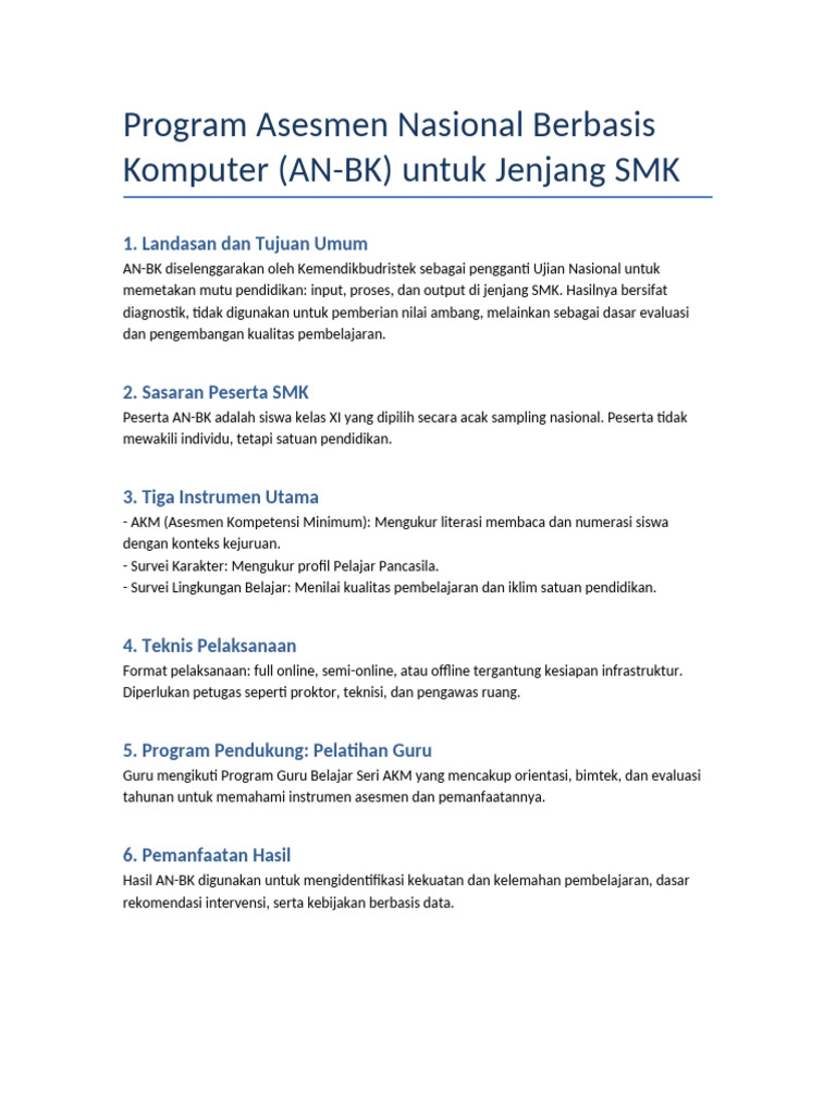 Panduan AN-BK untuk SMK | PDF