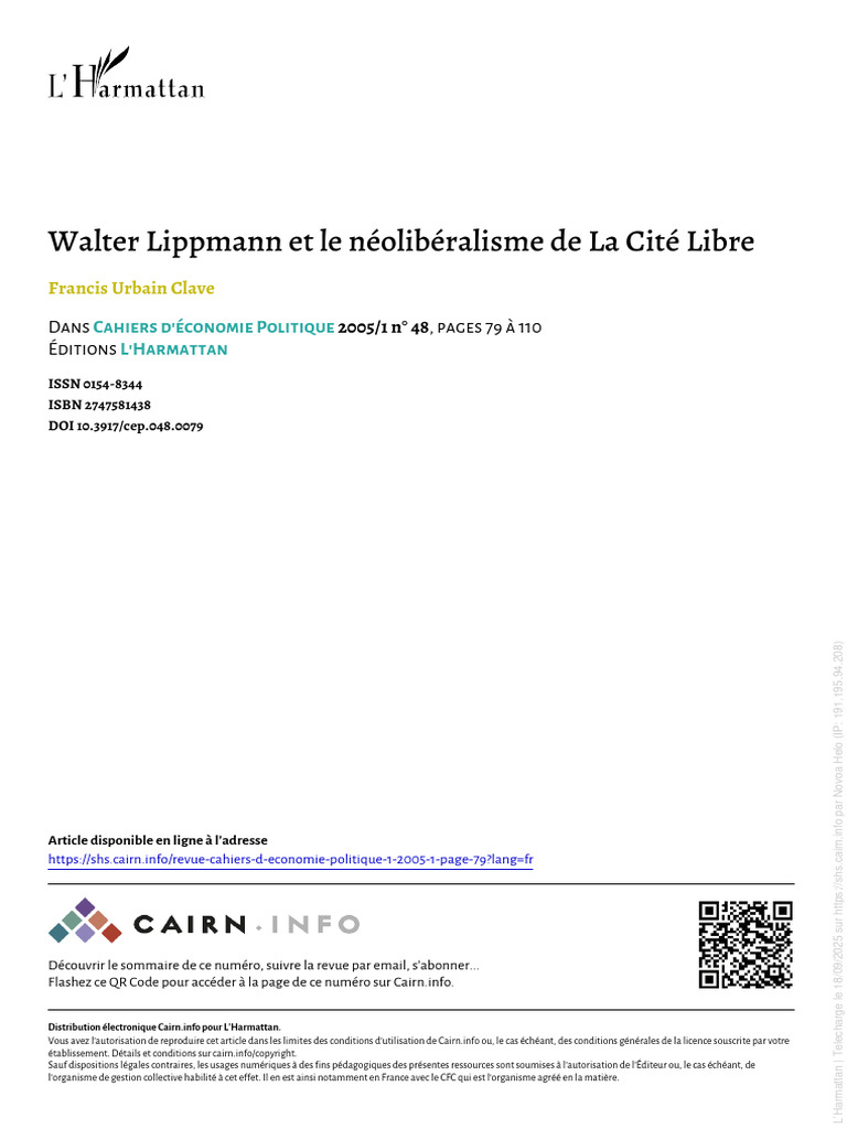 Lippmann et le néolibéralisme en 1937 | PDF | Néolibéralisme | New Deal