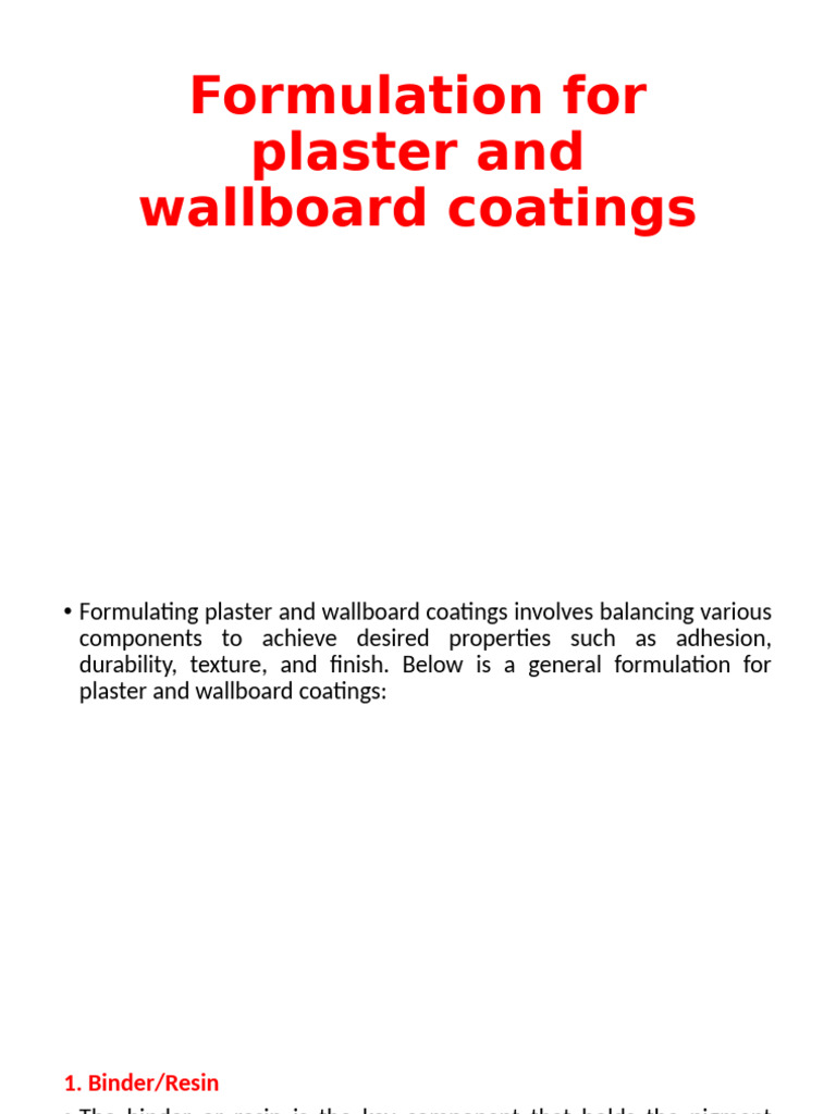Plaster and Wallboard Coating Formulation | PDF | Plaster | Coating