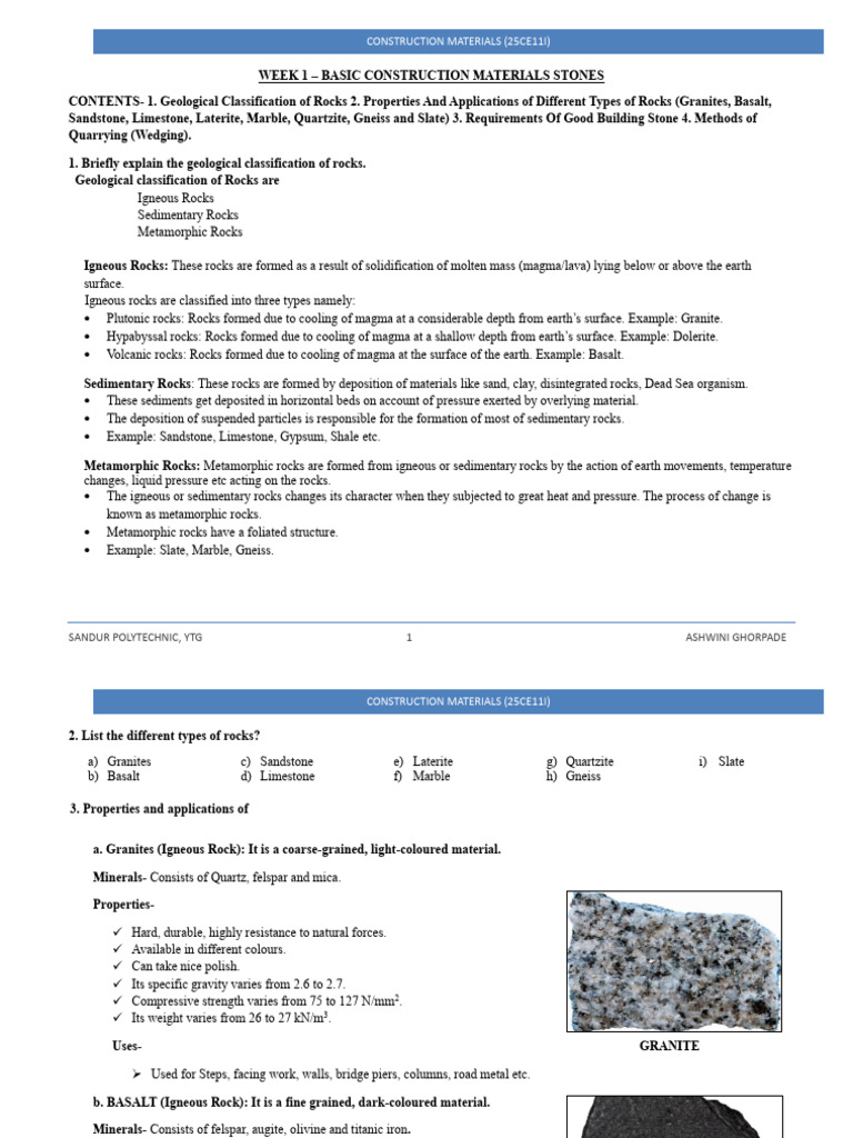 Basic Construction Materials: Rocks | PDF | Rock (Geology) | Cement