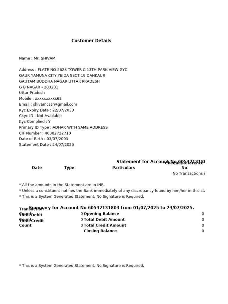 Customer Account Statement Summary | PDF | Debits And Credits ...