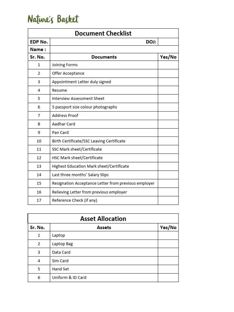 Employment Application Document Checklist | PDF