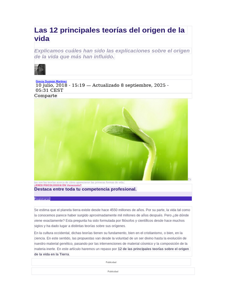 12 Teorías sobre el Origen de la Vida | PDF | Vida | Abiogénesis