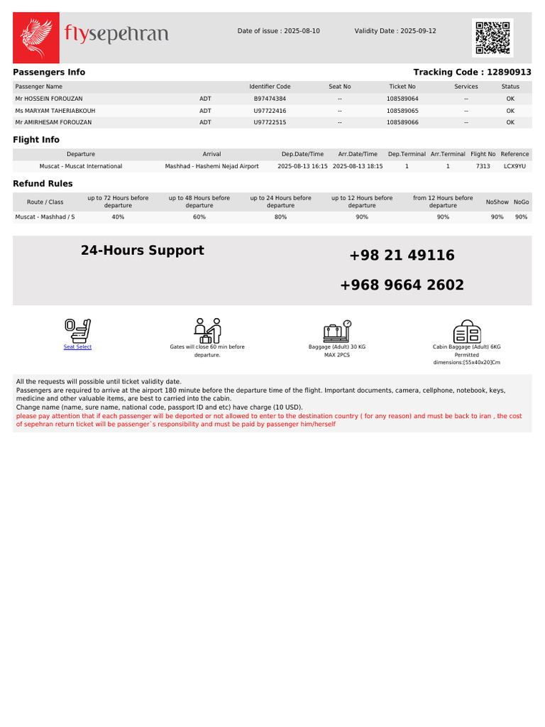 24-Hours Support: Passengers Info Tracking Code: 12890913 | PDF ...