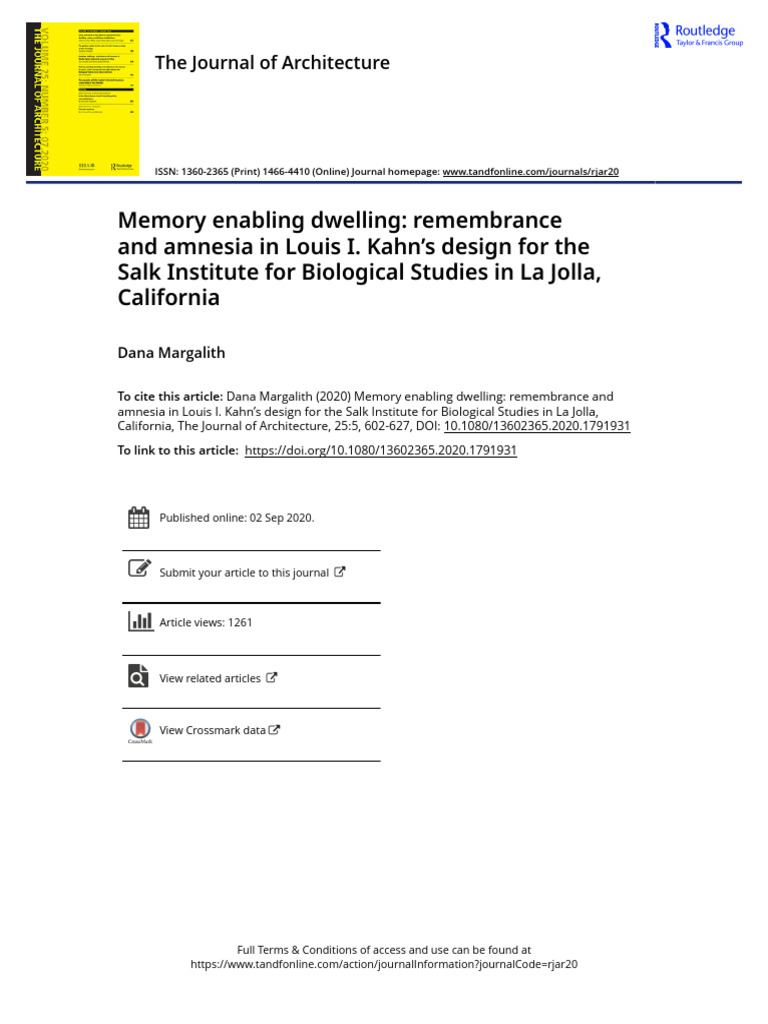 Memory Enabling Dwelling Remembrance and Amnesia in Louis I. Kahn S ...