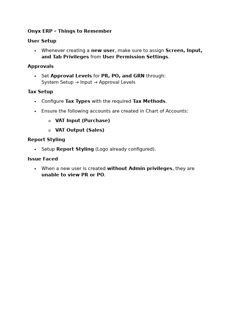 Onyx ERP User Setup and Configuration | PDF