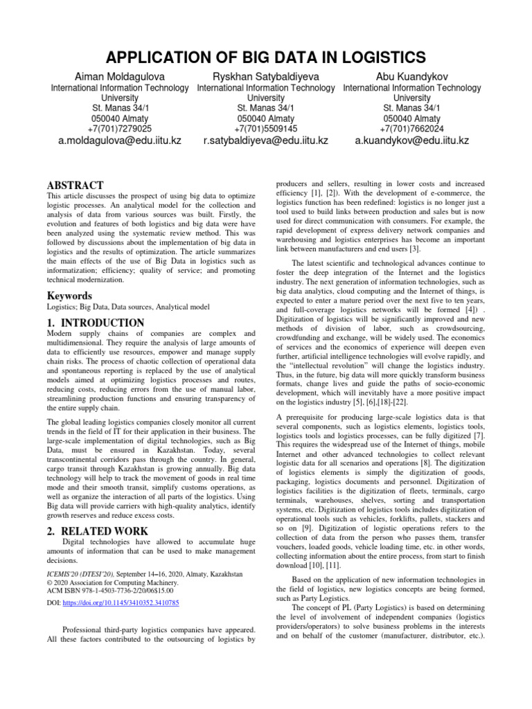 Big Data Optimization in Logistics | PDF | Logistics | Supply Chain