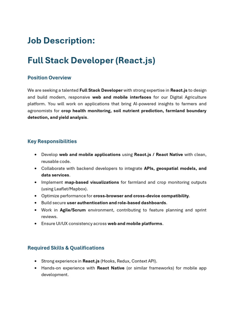 Full Stack Developer Job in Digital Agriculture | PDF | Mobile App ...