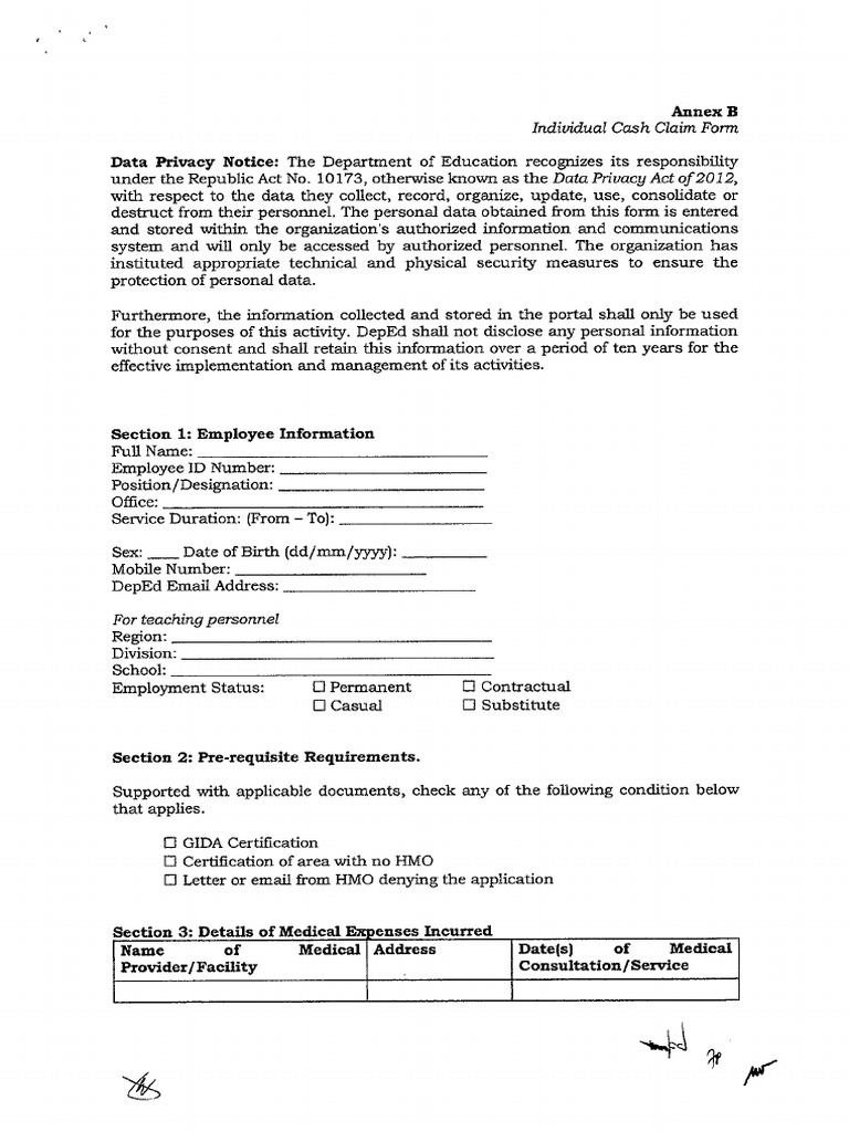 Individual Cash Claim Form Annex B | PDF