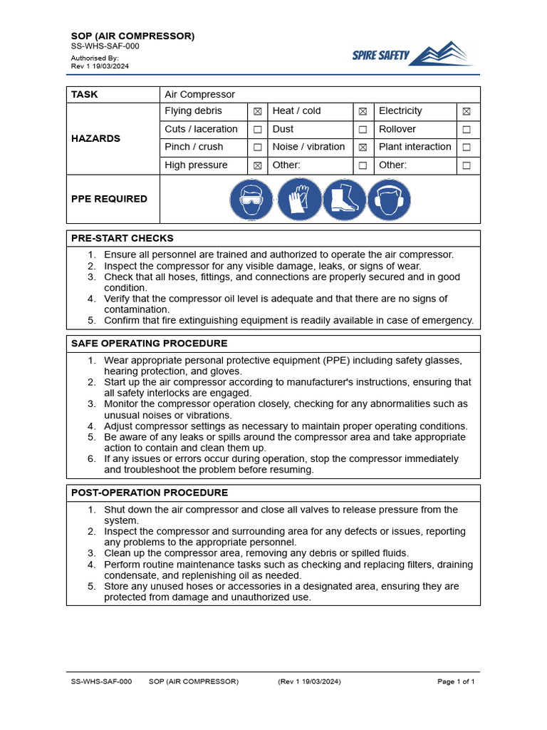 Air Compressor SOP and Safety Guidelines | PDF