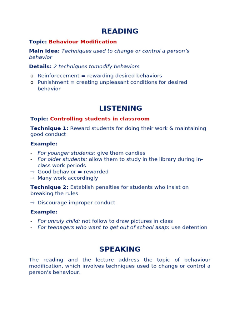 Classroom Behavior Modification Techniques | PDF | Reinforcement ...