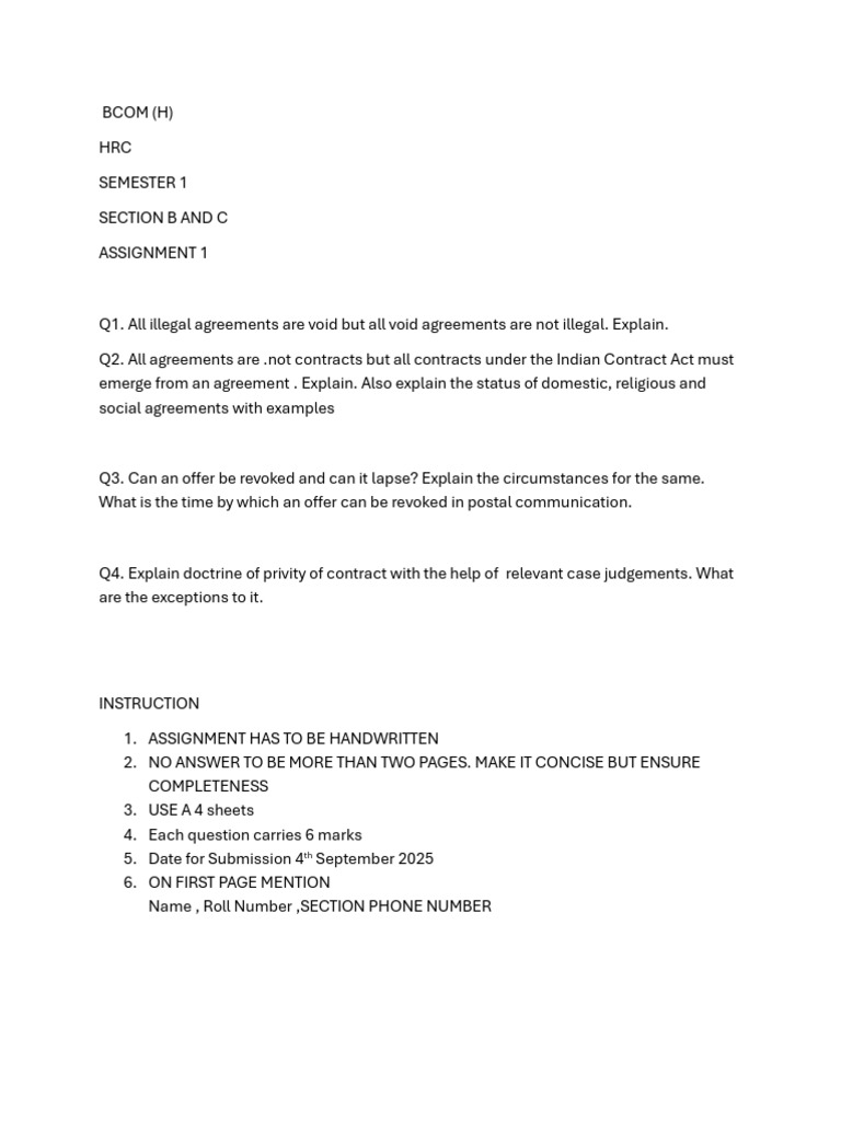 BCOM HRC Semester 1 Assignment Guidelines | PDF