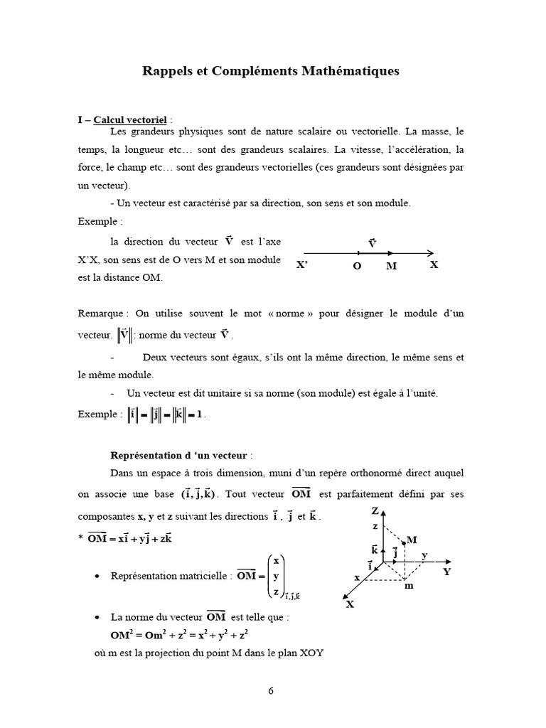 Rappels sur le Calcul Vectoriel et Opérateurs | PDF | Scalaire ...