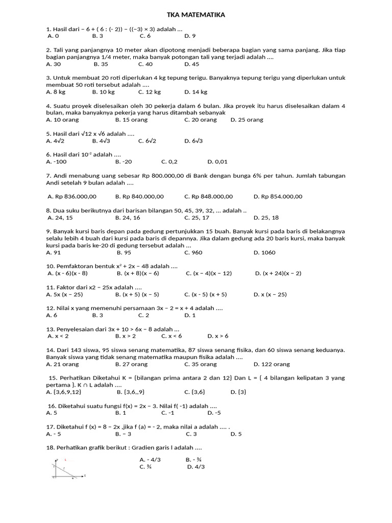 Soal TKA Matematika dan Penyelesaiannya | PDF