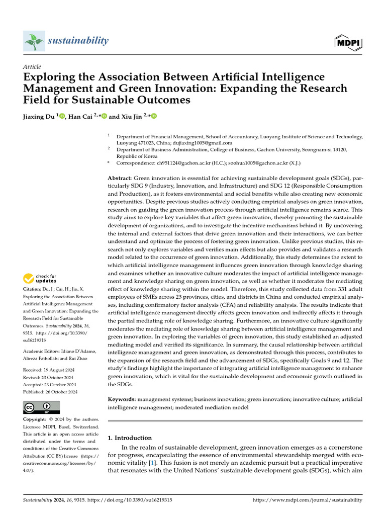 AI Management's Impact on Green Innovation | PDF | Innovation ...
