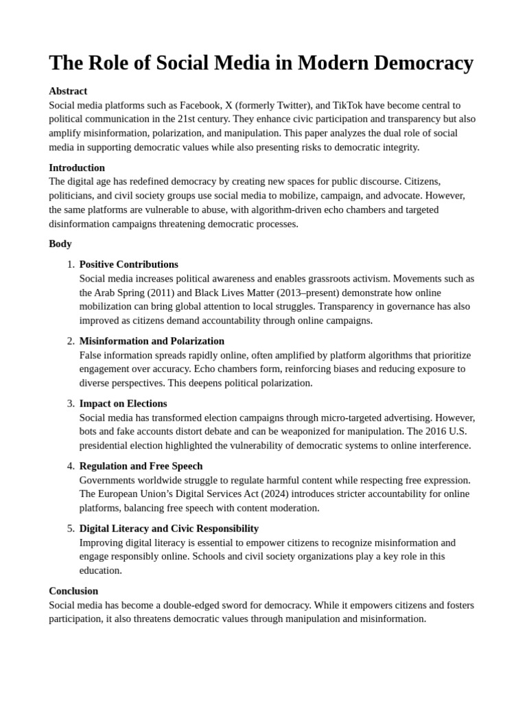 Social Media's Impact on Democracy | PDF | Social Media | Popular ...