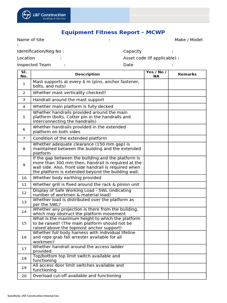 Equipment Fitness Report for MCWP | PDF | Manufactured Goods | Equipment