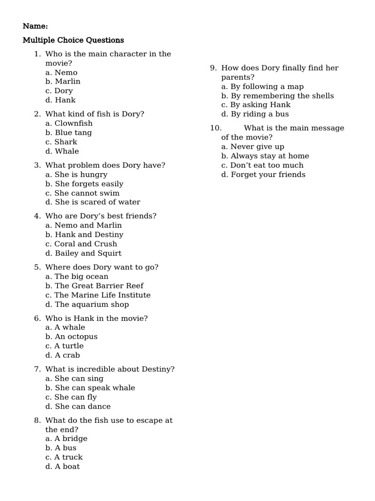 Finding Dory Movie | PDF