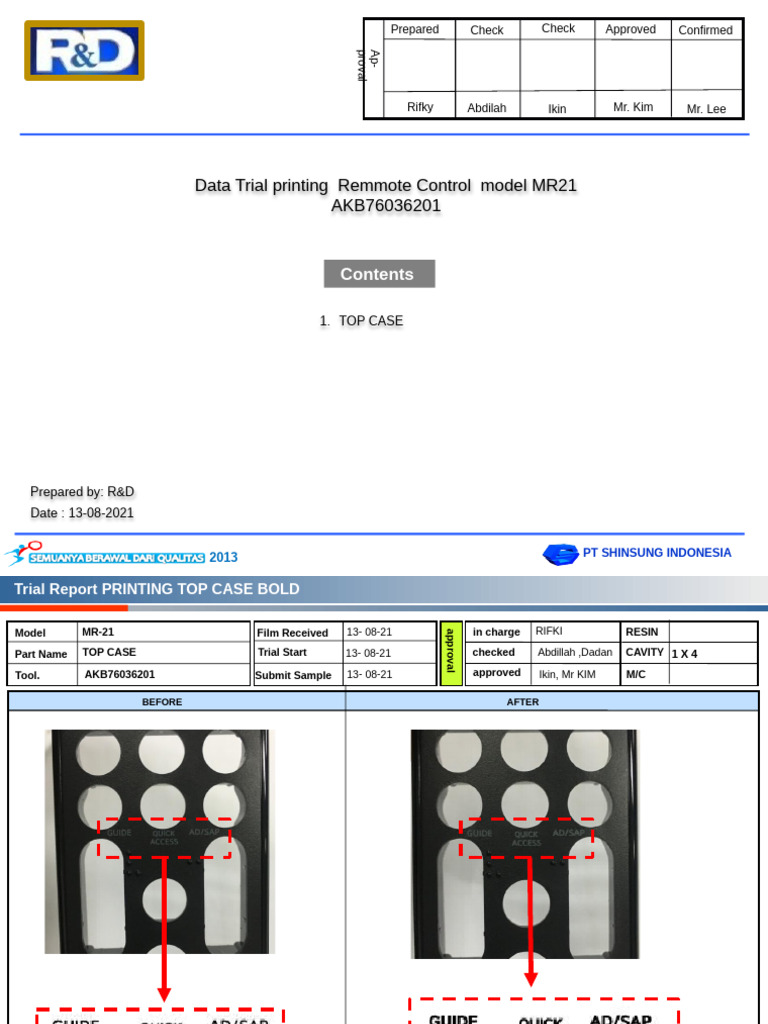 Printing Trial Report - Remocon Model - MR21 - AKB76036201 | PDF