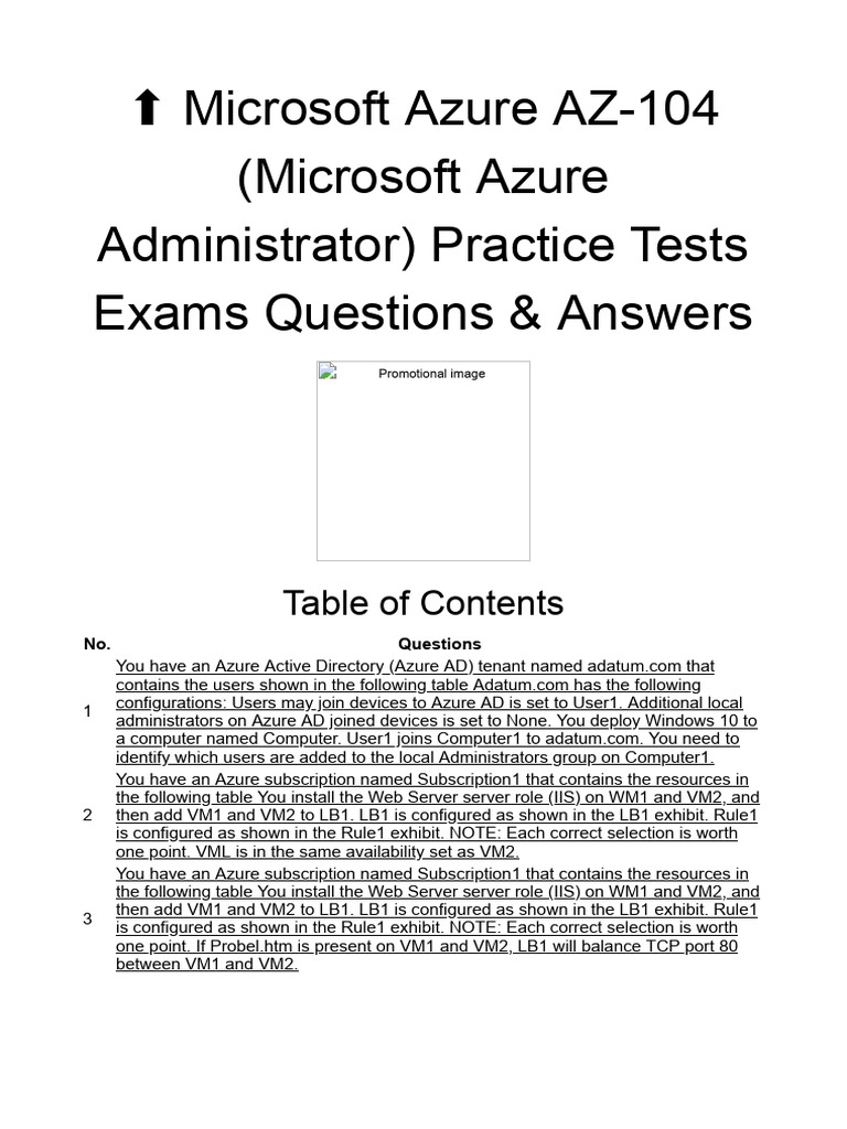 Azure AZ-104 Administrator Practice Tests | PDF | Active Directory ...