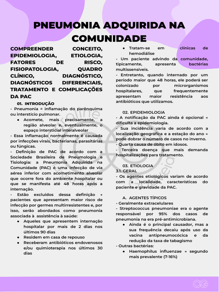 Pneumonia Adquirida na Comunidade: Guia Completo | PDF | Pneumonia ...