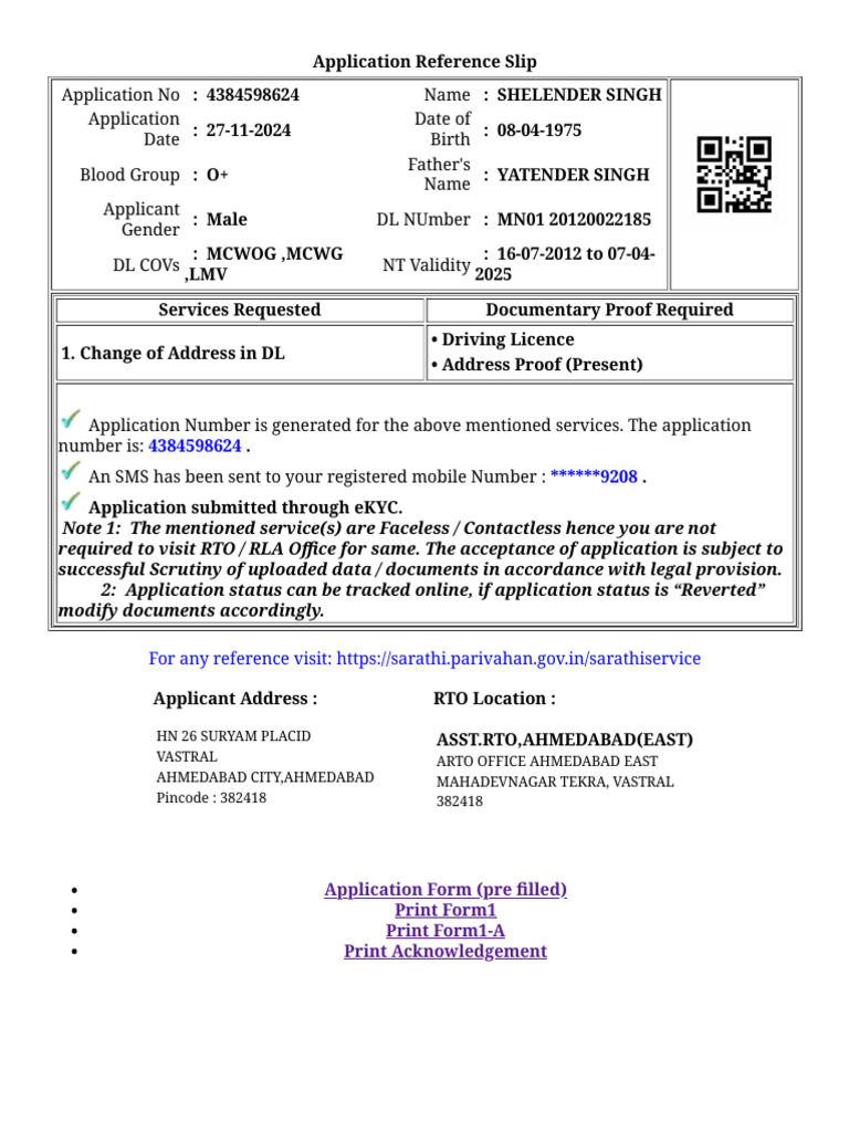 Driving Licence Change of Address Slip | PDF