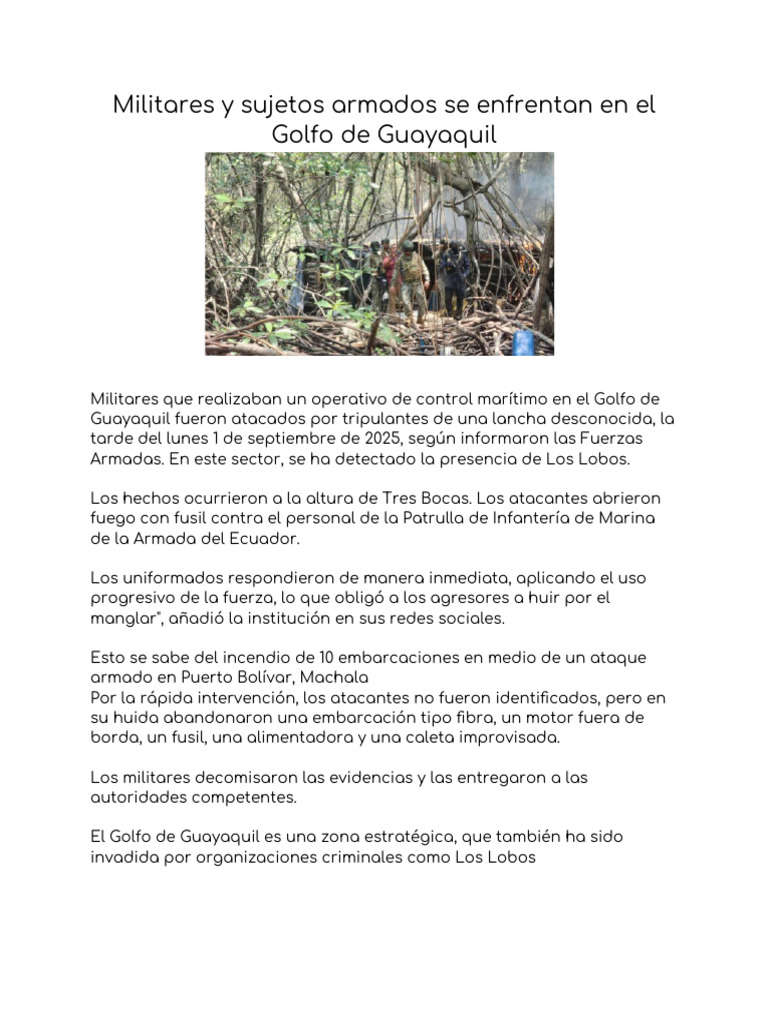 Militares y Sujetos Armados Se Enfrentan en El Golfo de Guayaquil | PDF