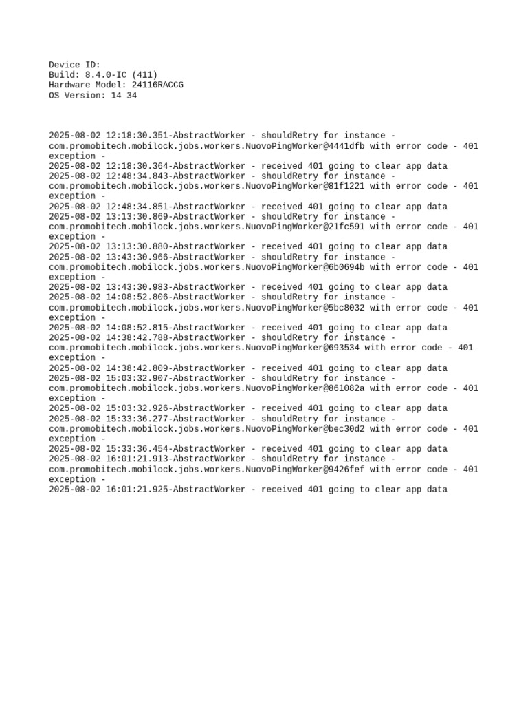 Error 401 Logs for NuovoPingWorker | PDF