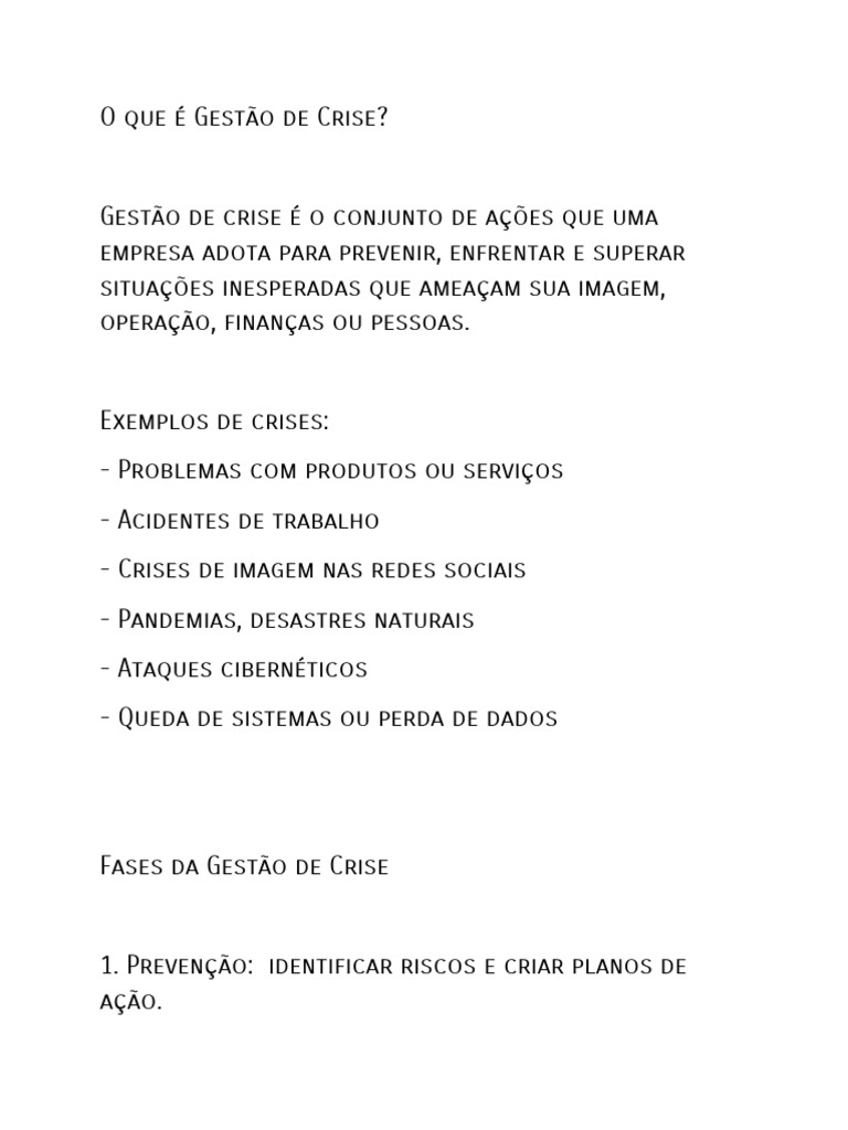 Gestão de Crise: Estratégias e Exemplos | PDF